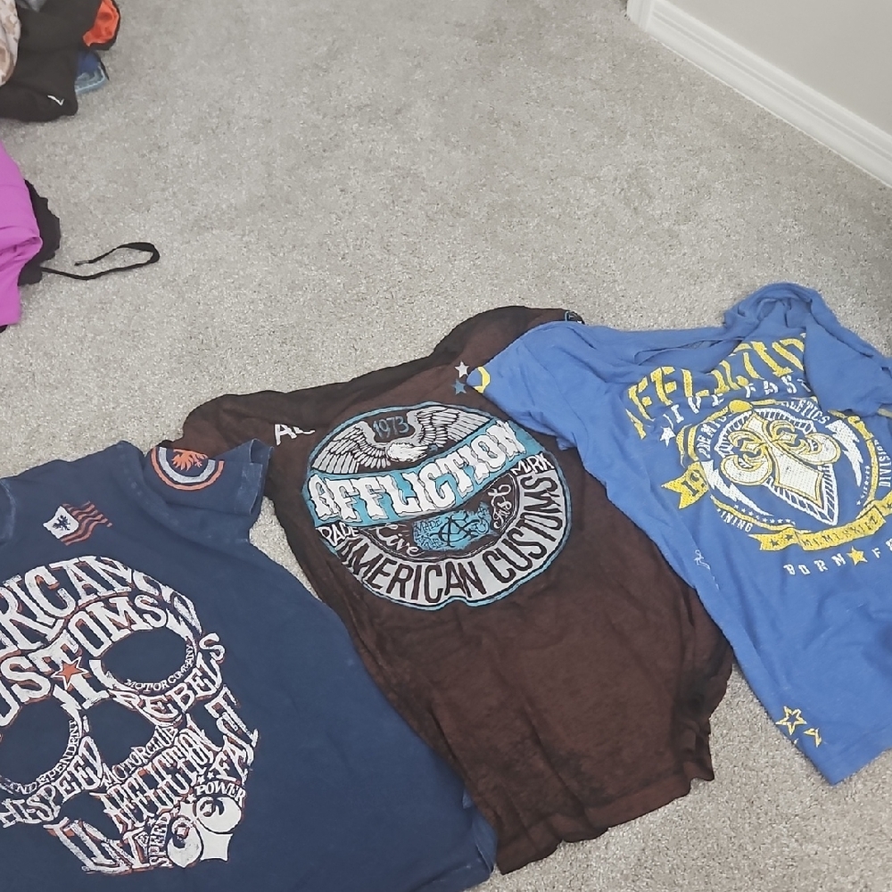 Affliction Mens Graphic Tees - Blue, Brown, Black.never Worn